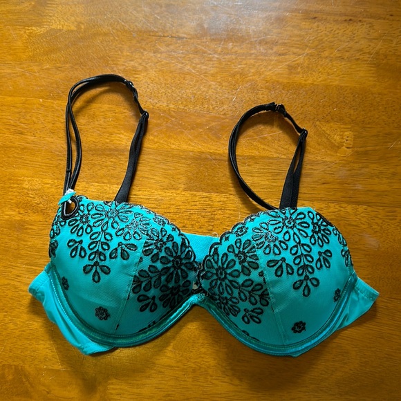 Victoria's Secret Other - Victorias Secret Push Up Bra 34B Teal Black Sexy Little Things VGUC
